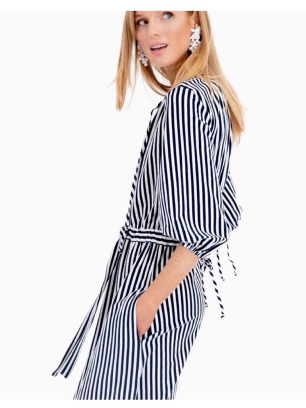 M.D.S. Stripes!Blue and white classic striped 100% cotton tie-waist midi dress.